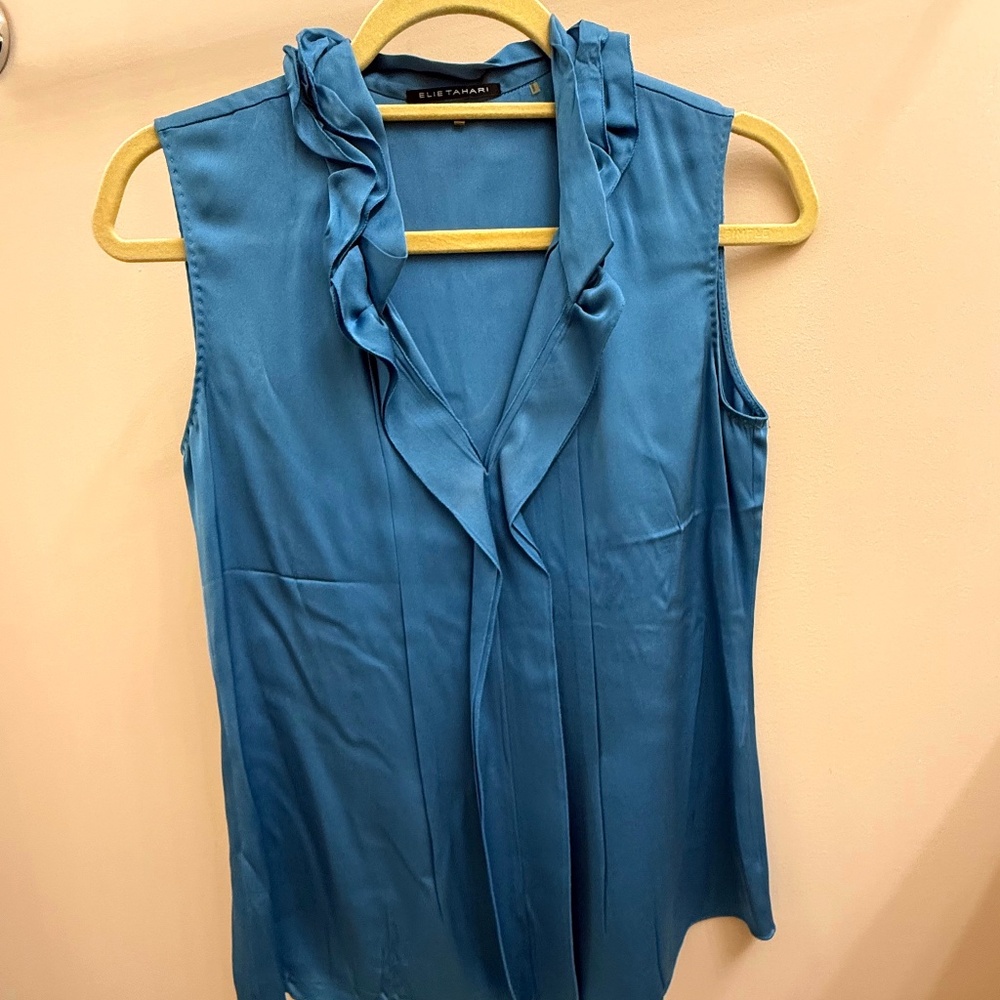 Elie Tahari blue silk blouse XS